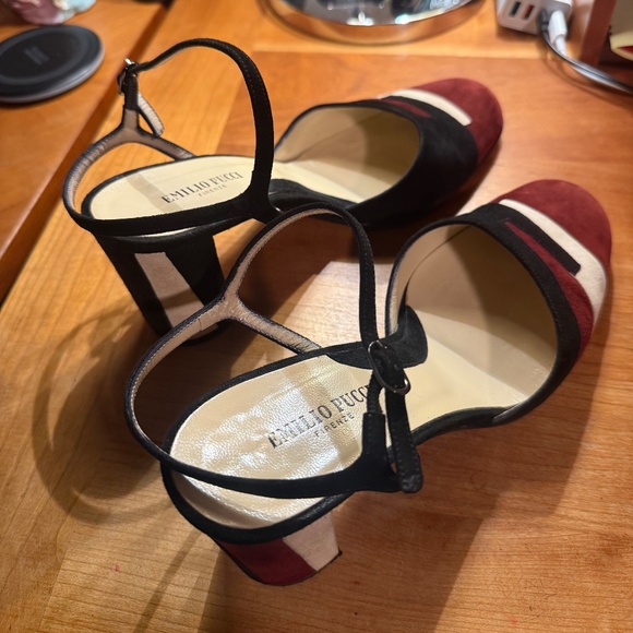 Emilio Pucci Italian Suede Colorblock Block Heel Slingbacks Size 39 - Picture 5 of 9